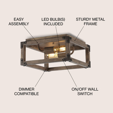 Magnolia 11.5" Iron Rustic Farmhouse LED Flush Mount - JONATHAN Y